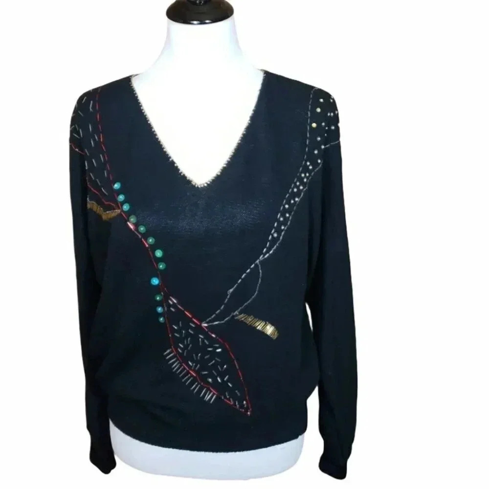 Vintage Lilly of California M‎ beaded black sweater